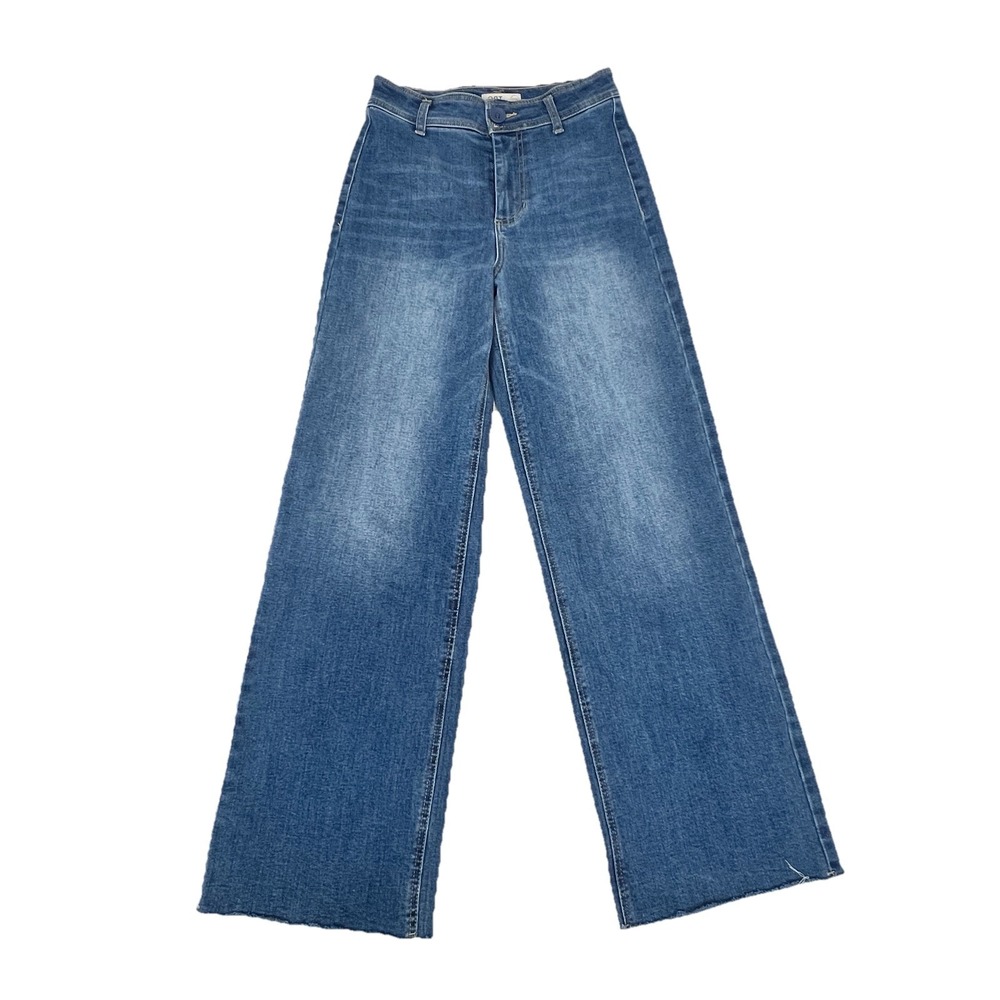 OAT New York Jeans Womens 2 / 26 Blue Wide Leg High Rise Medium Wash Raw Hem